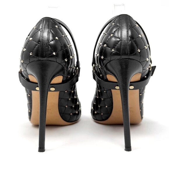 Valentino Garavani Studded Pumps 40.5 Quilted Leather Gold Toe Stiletto - Picture 5 of 10